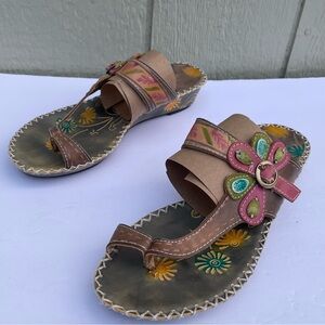Spring Step Sandals Womens EU41/US 10 Colorful Floral Art to‎ wear Summer Beach